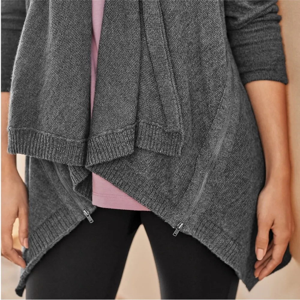 Garnet Hill Wool Linen Drape Front Open Cardigan Zipper Detail Pockets - Image 6