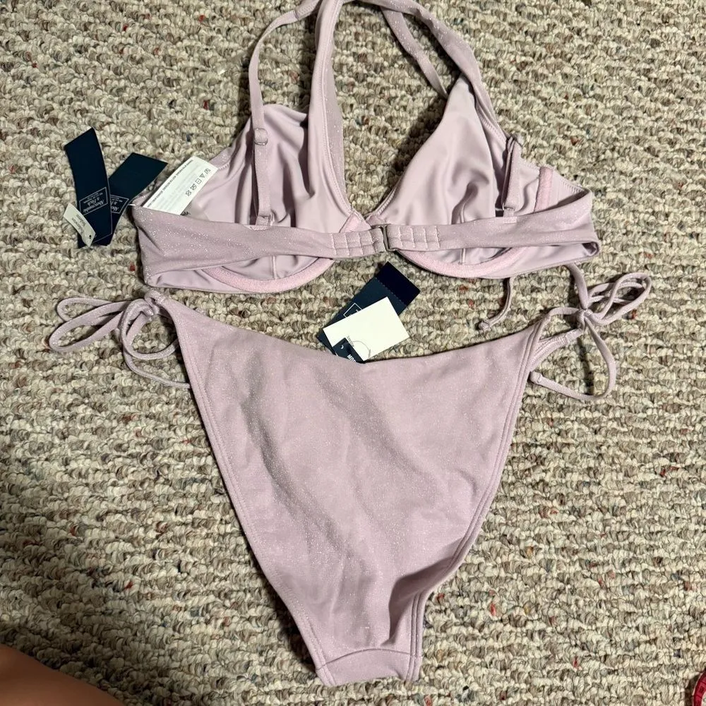 NWT Abercrombie & Fitch Purple Shimmer Asymmetrical String Bikini- Size Medium - Image 9