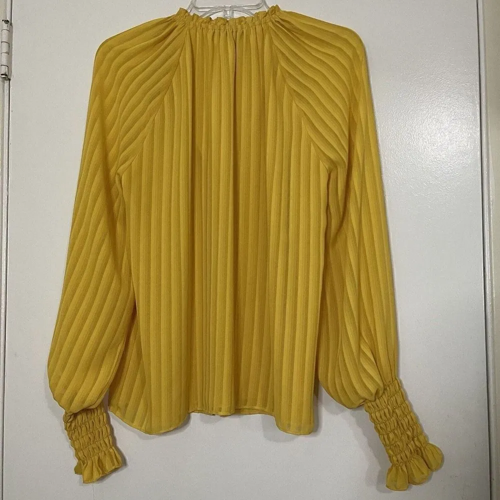 RAMY BROOK Yellow pinstripe ruffle collar lightweight button front blouse Small - Image 5