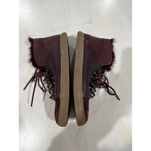 BCBG MAXAZRIA Deniz Burgundy fur cuff‎ lace up high top sneakers - Image 4