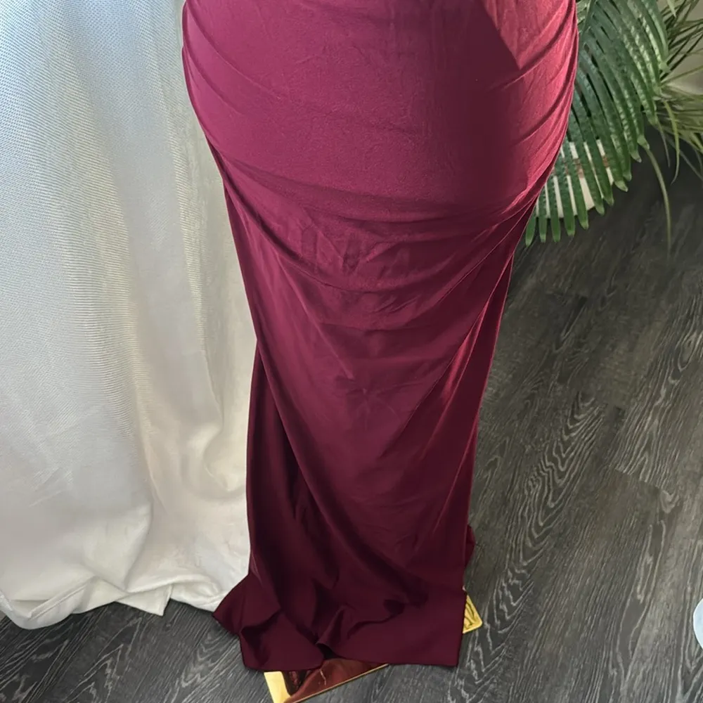 La Femme Off Shoulder Trumpet Gown, Wine color, Size 10, $328 - Image 10