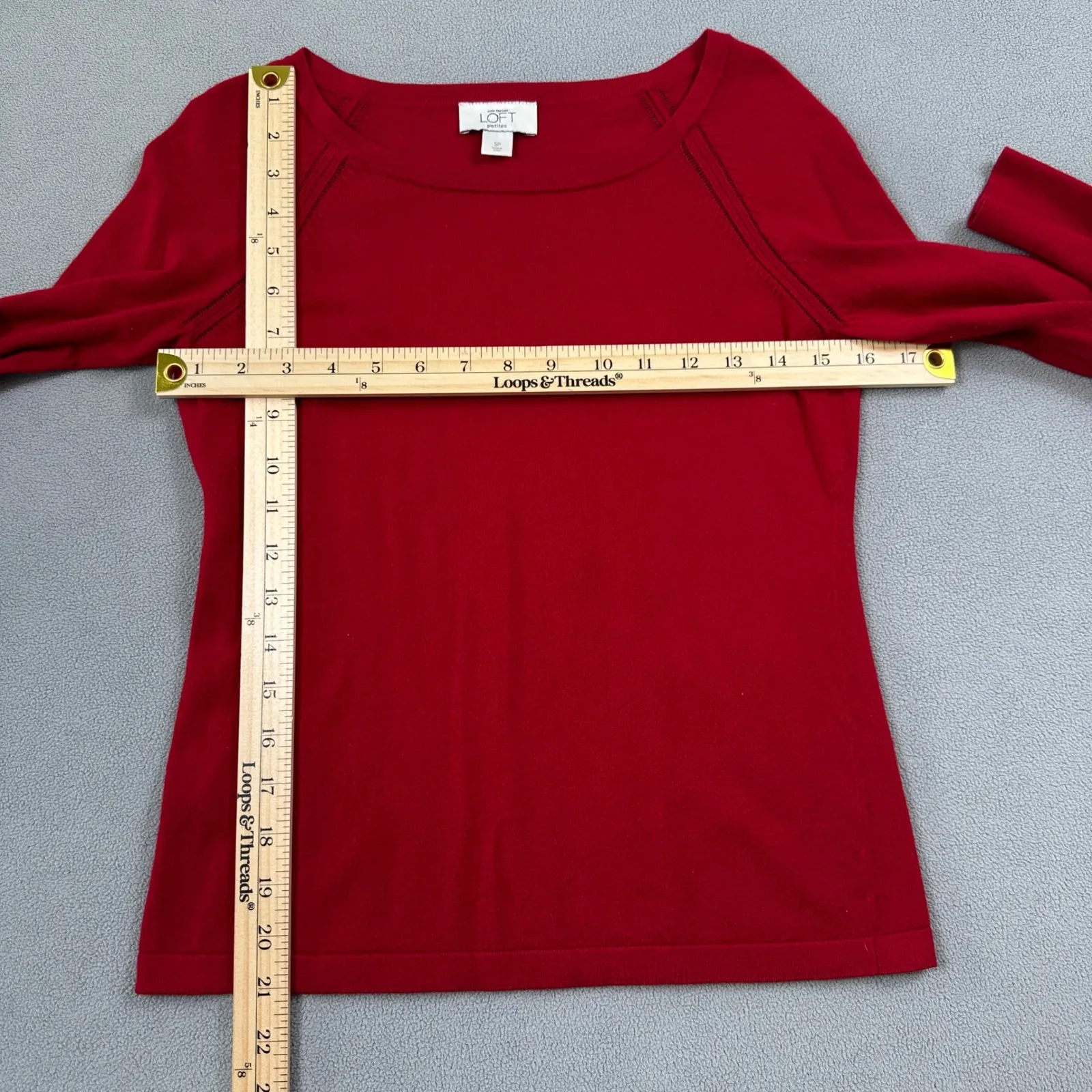 ANN TAYLOR LOFT Petites Knit Top Blouse Womens SP Red Long Sleeve Boat Neck Size undefined - Image 3