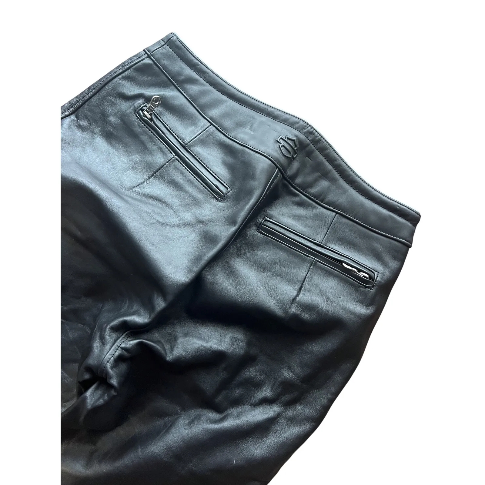 Vintage Harley Davidson Women's Leather Motorcycle Riding Pants Mesh Lined 10 Black - Image 10
