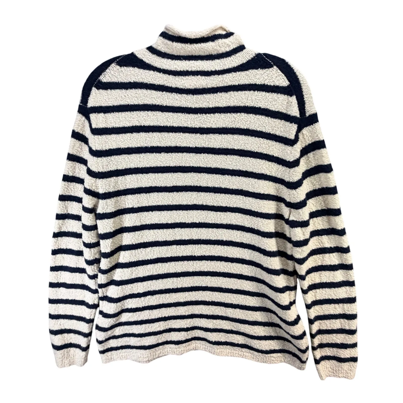 J Crew Cozy Rollneck Pullover Sweater Women M Cream Blue Stripe Cabin Soft Touch Size M - Image 5