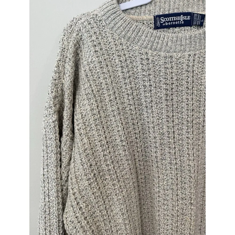 ScottishIsle By Bernett 100% Cotton Cable Knit fisherman Sweater Ivory Large - Image 3