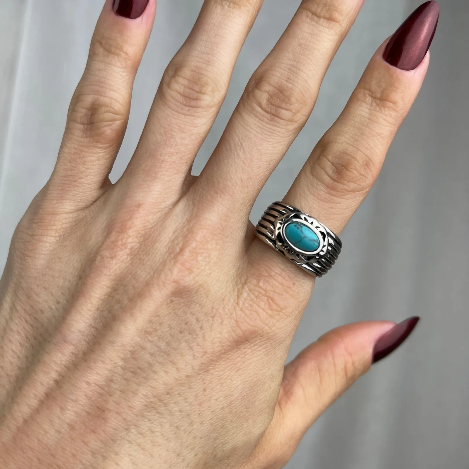 3 Boho Rings Set Silver Leaves Gold Black Stripes Turquoise Howlite 5.5, 6, 6.5 - Image 6