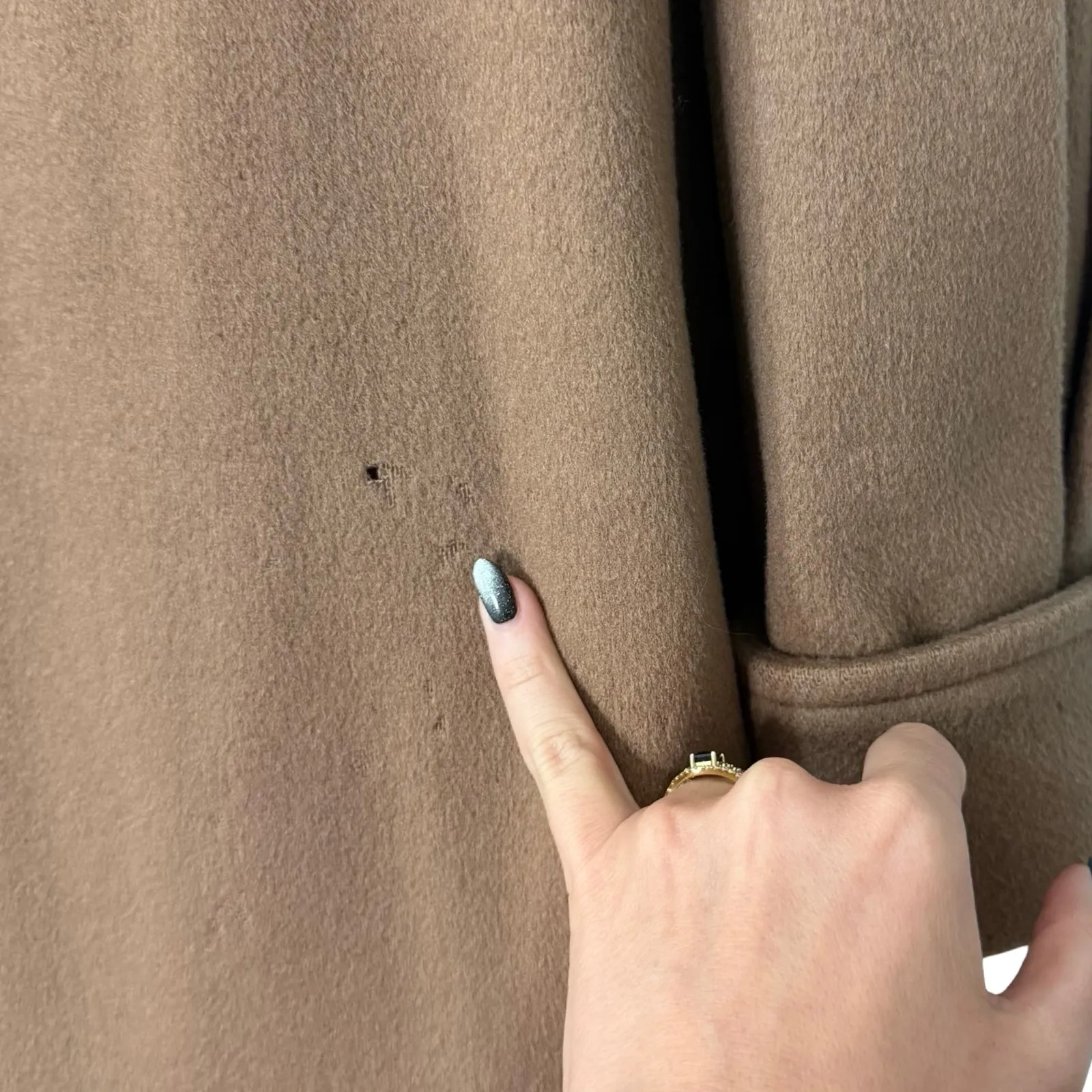 Vintage 80s Brown Double Breasted Leather Black Accents Long Wool Peacoat size L Size L - Image 9