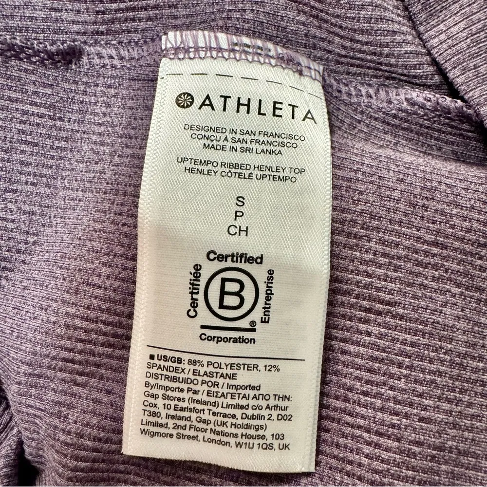 NEW Athleta Uptempo Ribbed Henley Long Sleeve Top Shirt Purple Small Petite NWT - Image 8