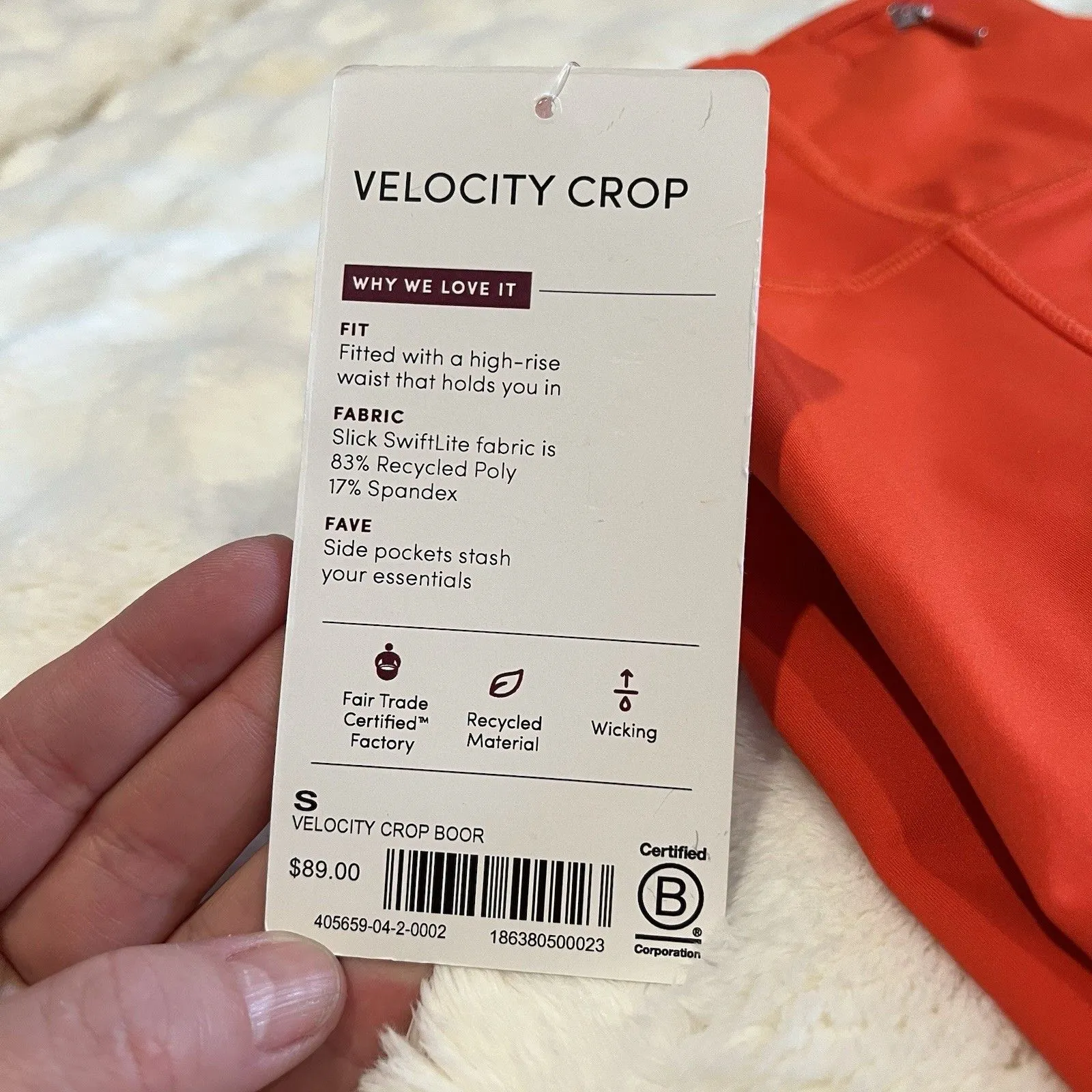 New With Tags Athleta Velocity Stash Pocket Crop Tight, Bolero Orange Size Small - Image 2