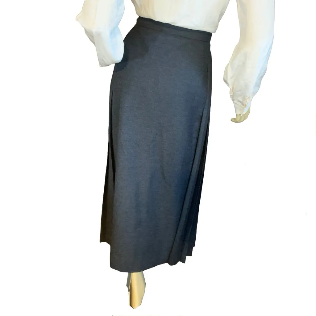 VINTAGE 1980'S SAKS FIFTH AVENUE GRAY PLEATED WOOL MIDI SKIRT (16) - Image 5