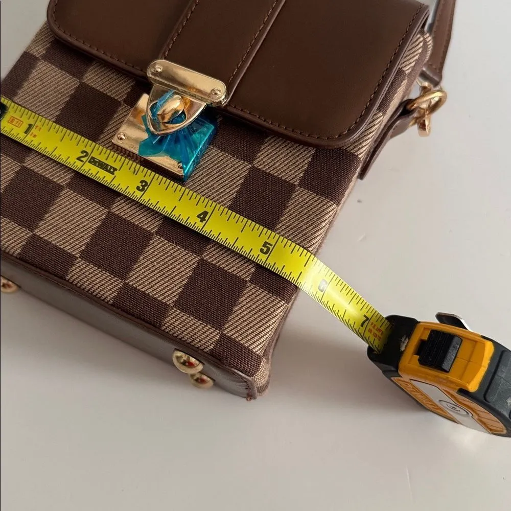 Elegant Brown Checkered Crossbody Bag NWT Brown - Image 4