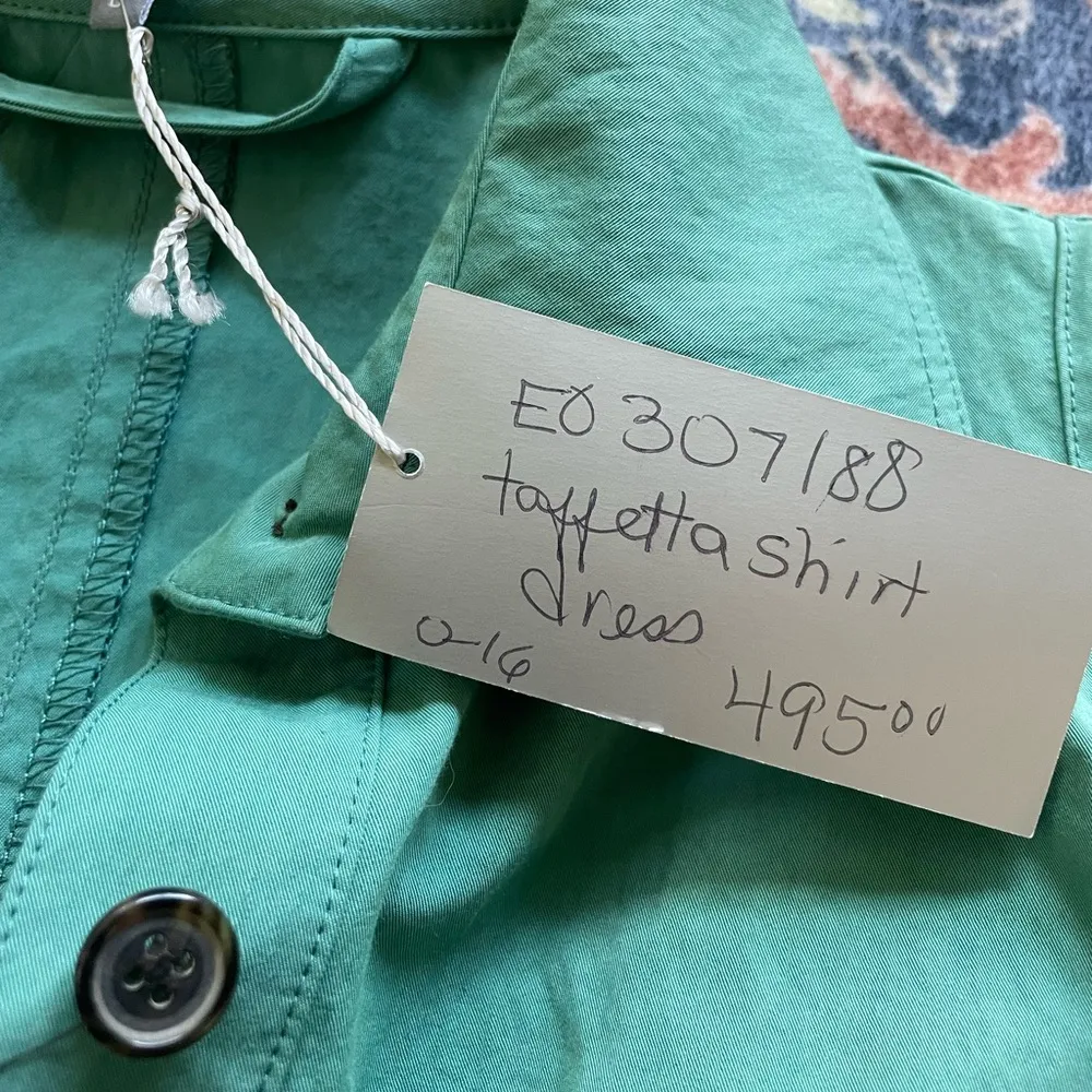 Bill Blass Sage Green Taffeta Button Front Belted Midi Dress Size 0 NWT - Image 6