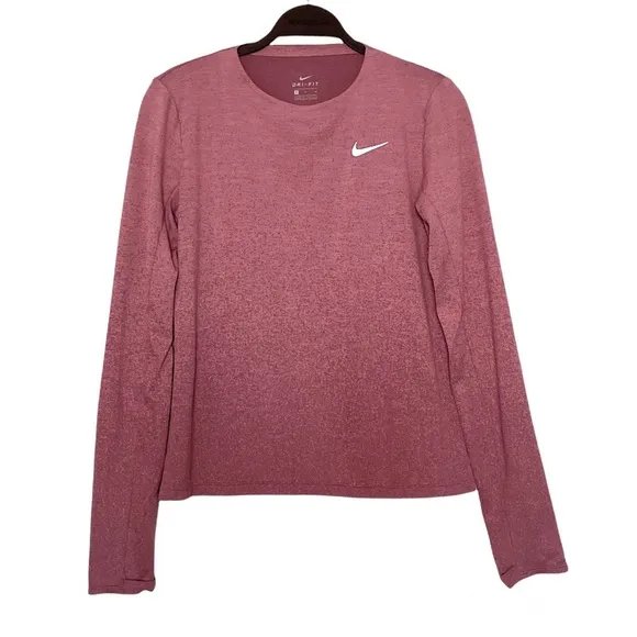 Nike Dri-Fit Long Sleeve Maroon/Pink Ombré Active Top Thumb Holes Size Medium - Image 1