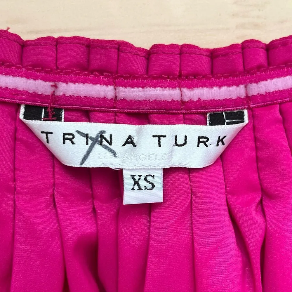 Trina Turk Pleated Mini Dress in Hot Pink Short Cap Sleeves, Size XS‎ - Image 3