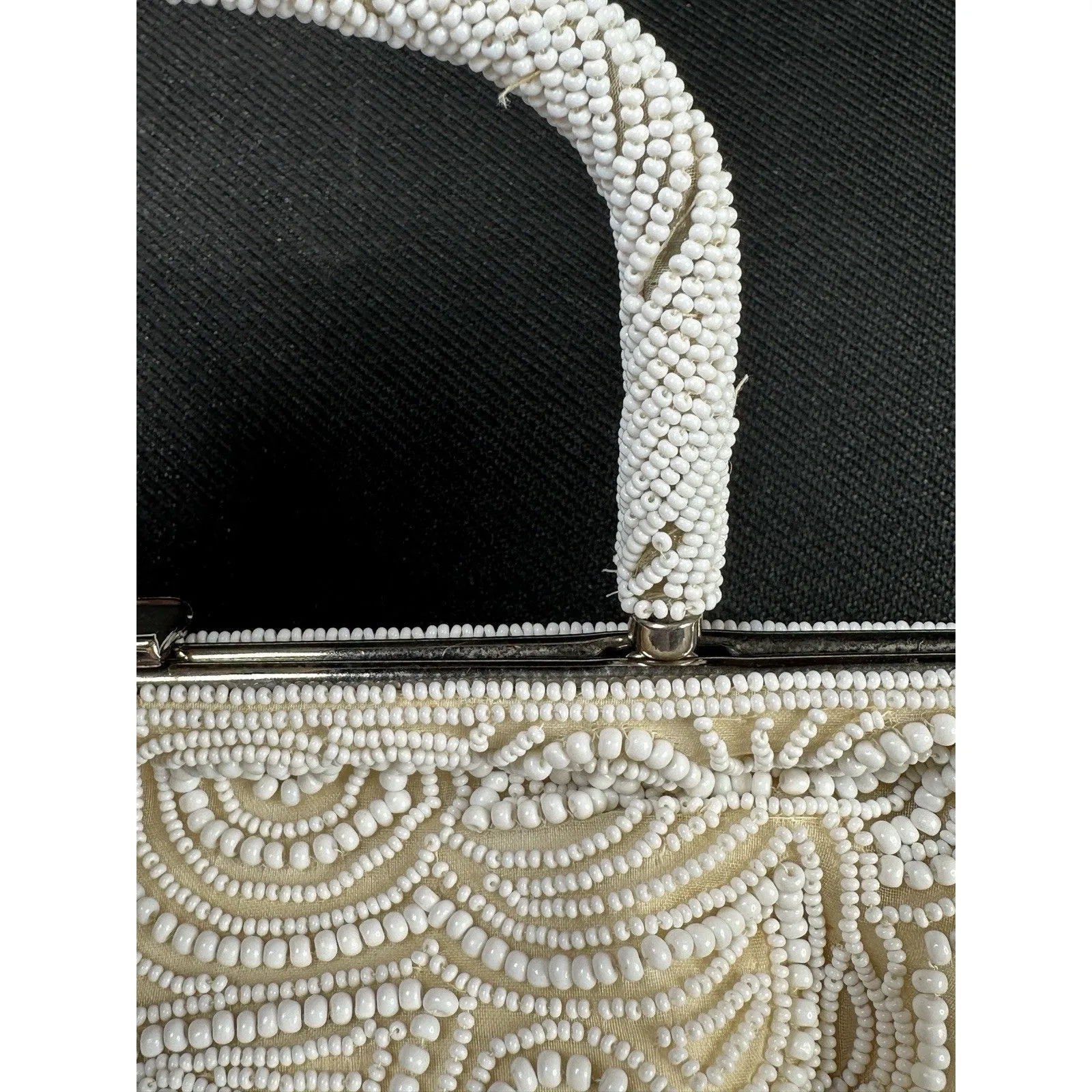 Vtg Antique Beaded handbag‎ regency coquette glam White - Image 8