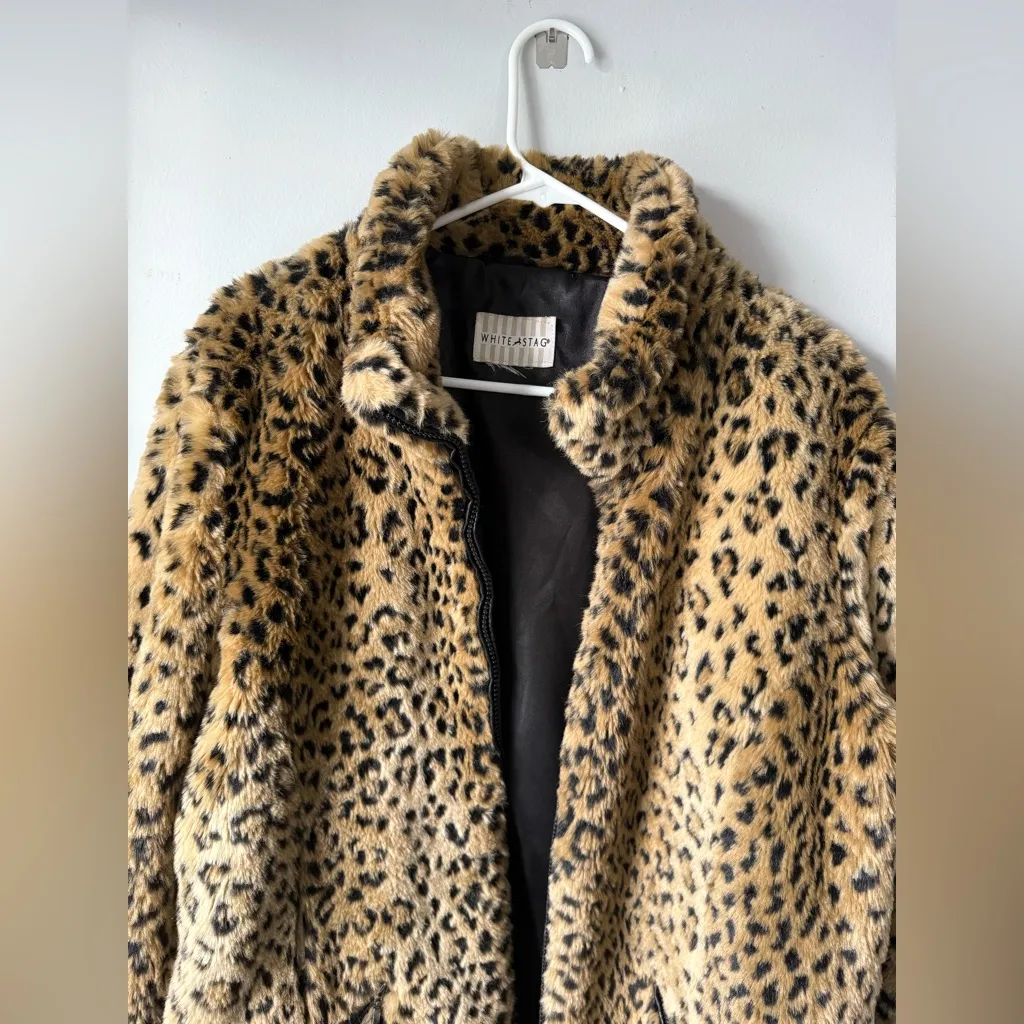 VTG White Stag Leopard Print Faux Fur Coat Jacket Zip Up Jacket Hippie Size M L - Image 7
