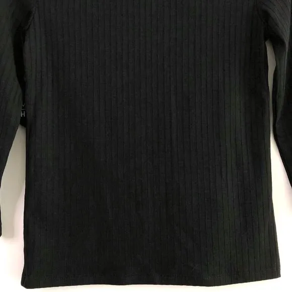 New  Striped Rib Knit Top 3/4 Sleeve Crewneck Tee Black Multi Juniors - Image 9