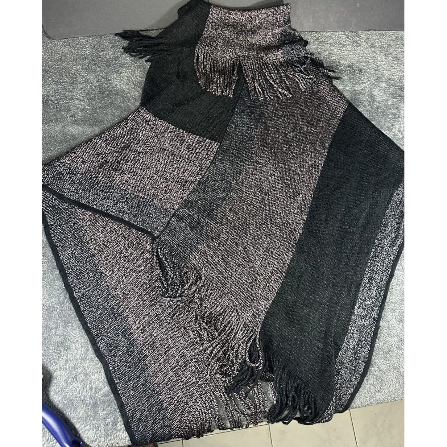 Sapphire Black Metallic Fringe Soft Poncho Cape Sweater – One Size Size 0 - Image 5