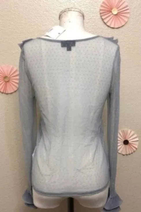 NWT Blue Swiss Dot Spot Mesh Ruffle Blouse  - Image 5