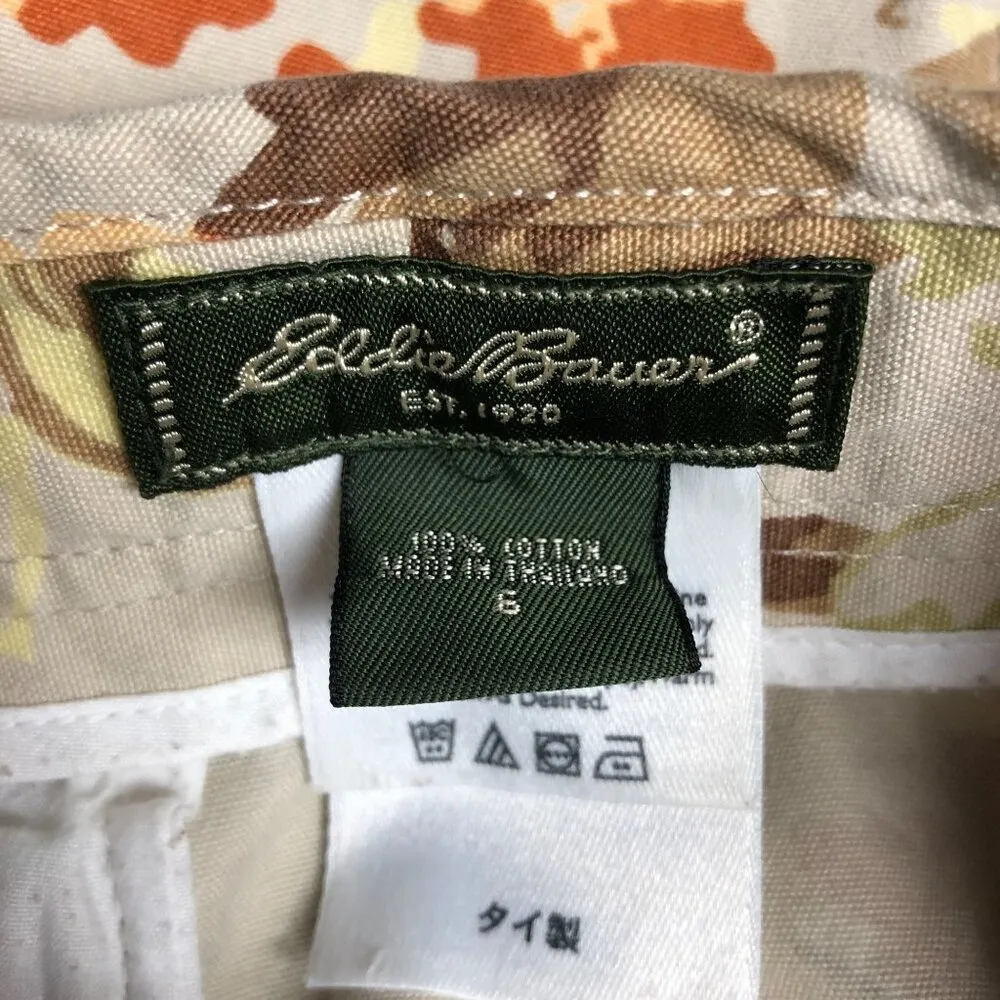 Eddie Bauer Skirt Khaki Cotton Pockets Floral Beige Blue Red 6 - Image 3