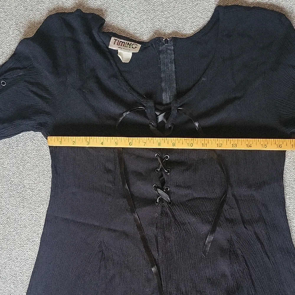 Timing Vintage Jumpsuit BOHO  Black Textured Fabric Size M - Image 4