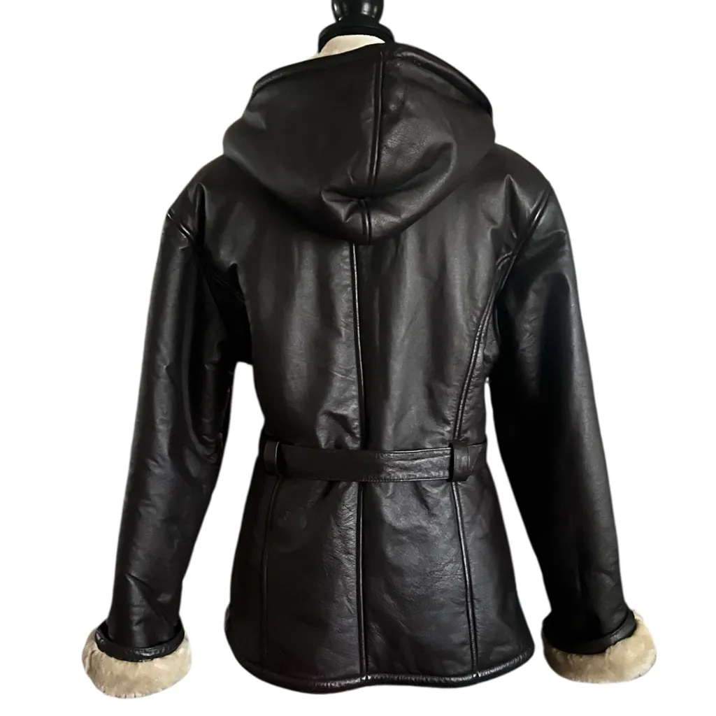 Wilson Leather Hooded Faux Fur Lined Zipper Belted Jacket. Size Small. - Image 5
