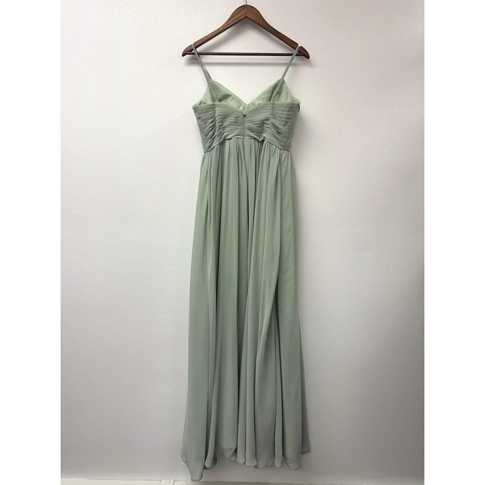 Azazie Alia A-Line Pleated Chiffon Dress in Dusty Sage Size A8 - Image 6
