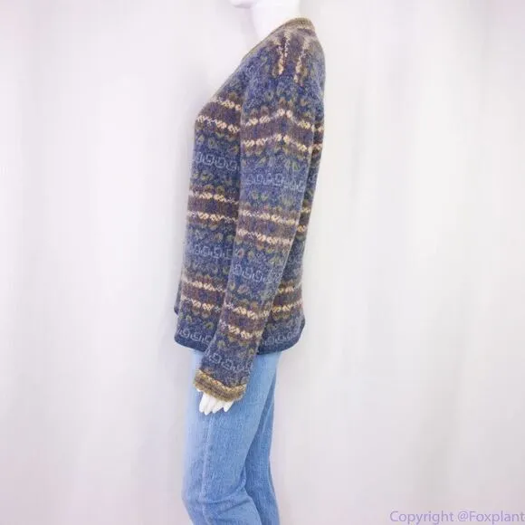 Cambridge Dry Goods vintage 100%‎ wool fair isle cardigan sweater, M Blue Size M - Image 9