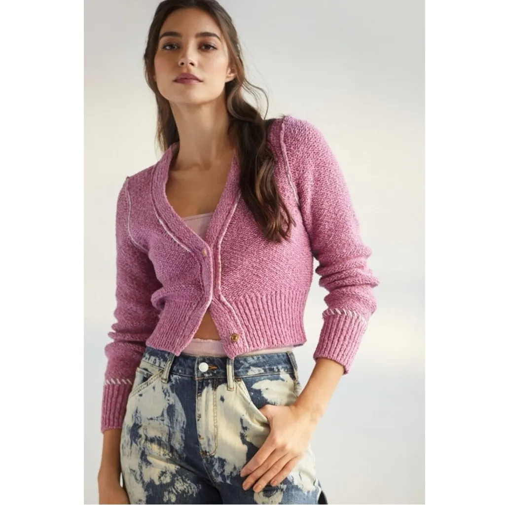 Anthropologie Pilcro Yin Yang Icon Heart Cardigan in Pink Size XS Spring Preppy - Image 15