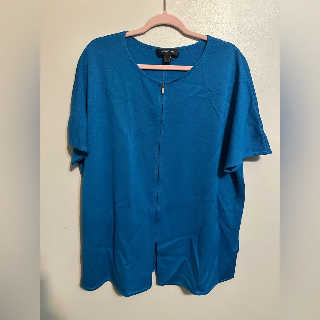 St. John Zip Front Blue Wool Blend Womens Blouse - Image 2