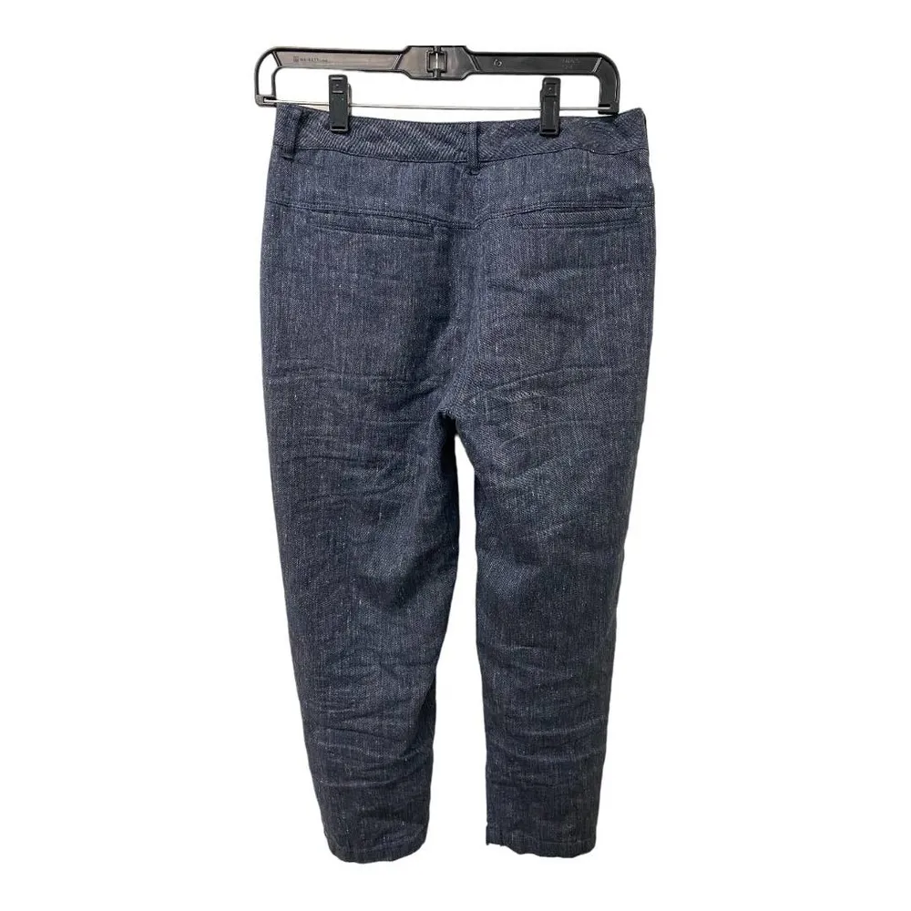 Poetry Linen Blend Pants 4 Blue Woven High Waist Straight Leg Cotton Lagenlook - Image 2