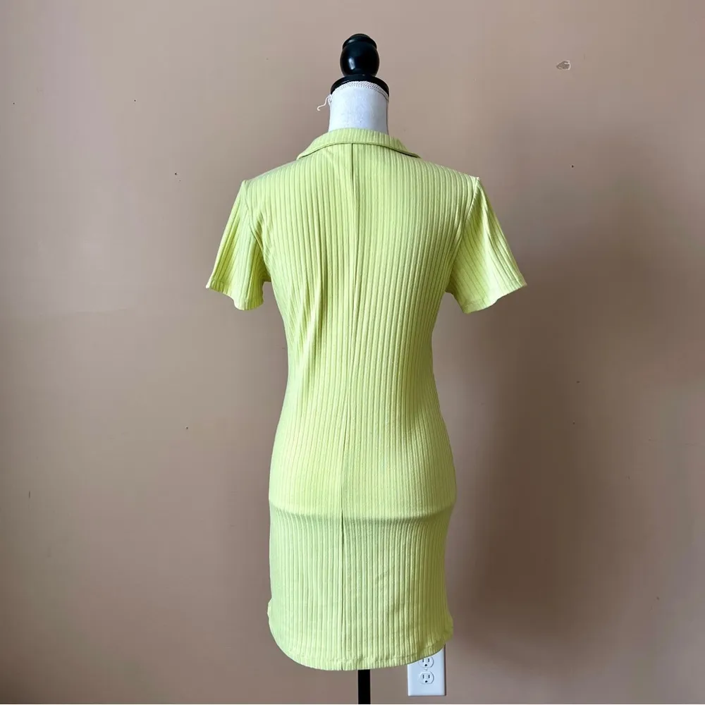 WEST OF MELROSE | Yellow Ribbed Body Con Mini Dress Sz L - Image 4