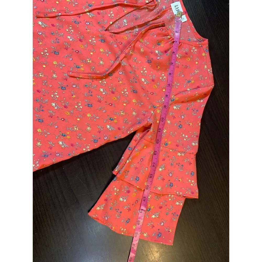 GAP Cottage Peasant Shirt Womens XS V Neck Pullover Prairie Floral Ruffle Sleeve - Image 13