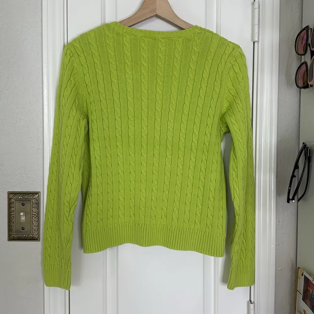 LRL cable knit lime green crew neck sweater Size M - Image 7