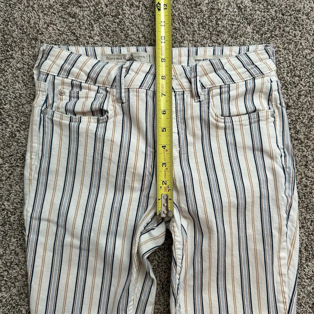 Pilcro & the Letterpress white, blue & brown striped High-Rise Bootcut jeans 26 - Image 12