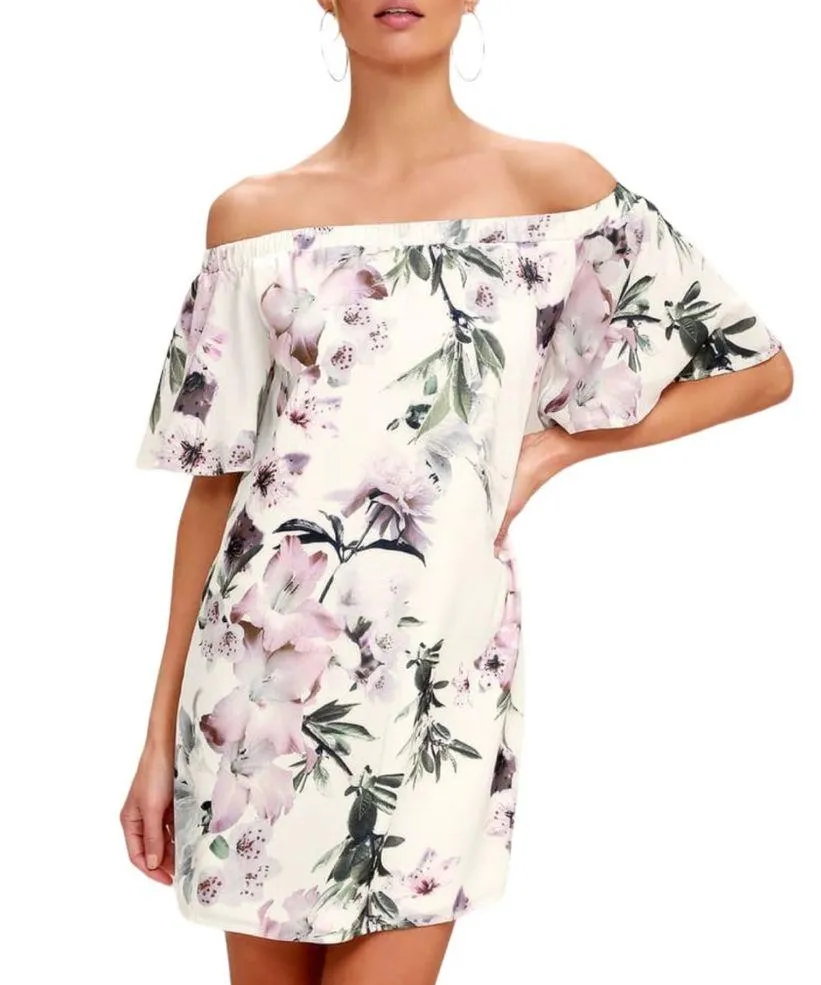 Lulu’s Dream of You Ivory Floral Print Off-the-Shoulder Shift Dress size S NWT - Image 2