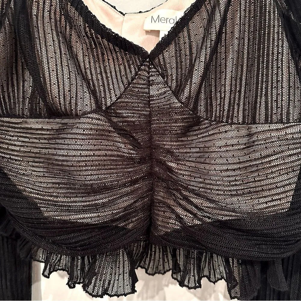 Meraki‎ Illusion Ruched Crop Top Women's XL Black Lined Sweetheart Neckline - Image 2