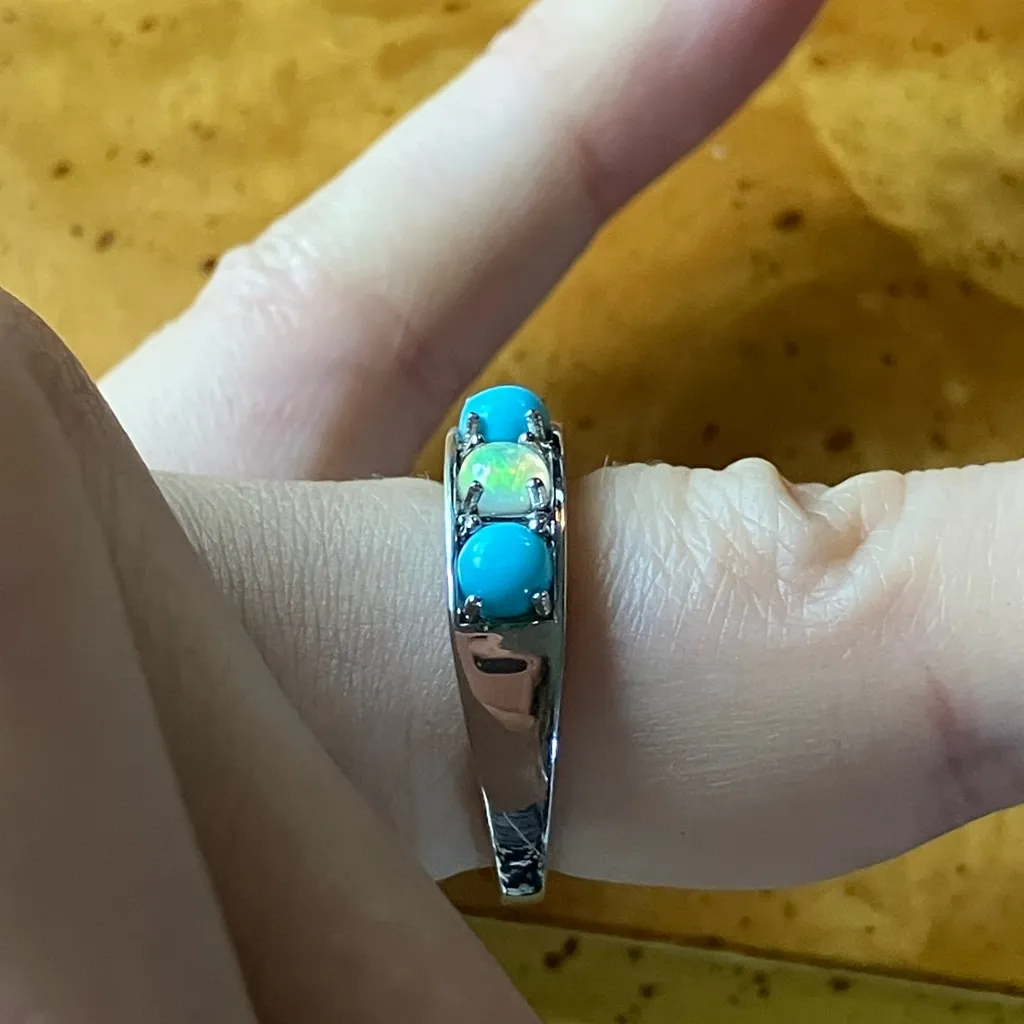 Sleeping Beauty Turquoise Ethiopian Opal Sterling Silver Ring Size 6 - Image 3