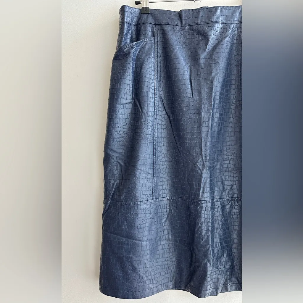 Oliver Bonas Croc Faux Leather Steel Blue Skirt, Size 10 - Image 2