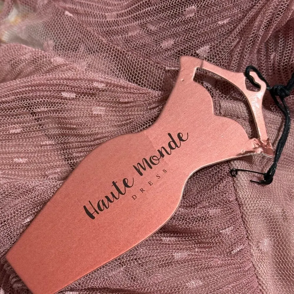 Haute Monde junior small ruched mesh mini dress long sleeve sweetheart neckline - Image 4