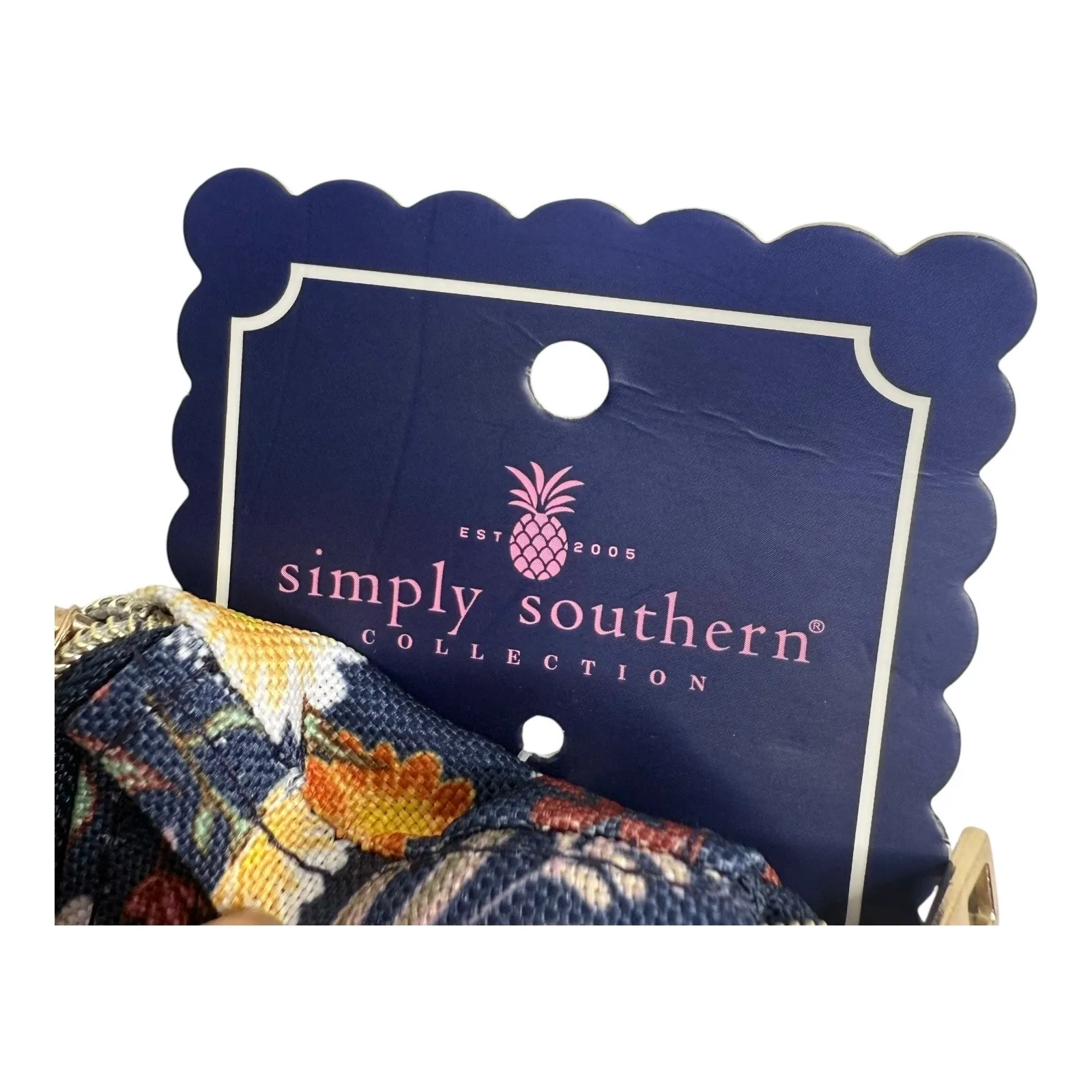 Simply Southern Double Zip ID Wallet Women's Navy Floral Gold Pineapple 4.25x3" - Image 2