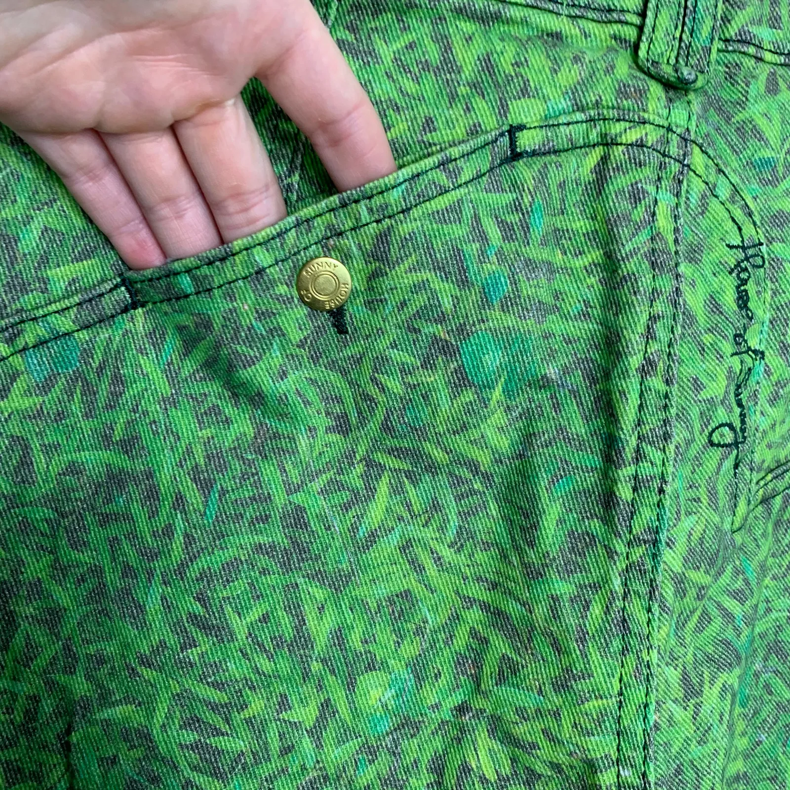 House of Sunny London Fields Jessie Straight Leg Grass Print Jeans Womens US4 Green Size 4 - Image 13