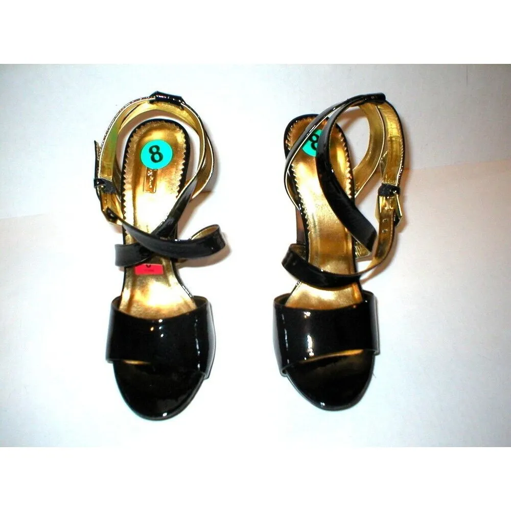 New $229 Womens Heels Report Black Patent Leather 8 Shoes Sandals Beautiful Cool - Image 3