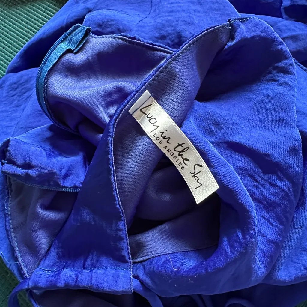 Lucy in the Sky Cobalt Blue Plunge Front Strappy Back Mini Dress Medium - Image 6