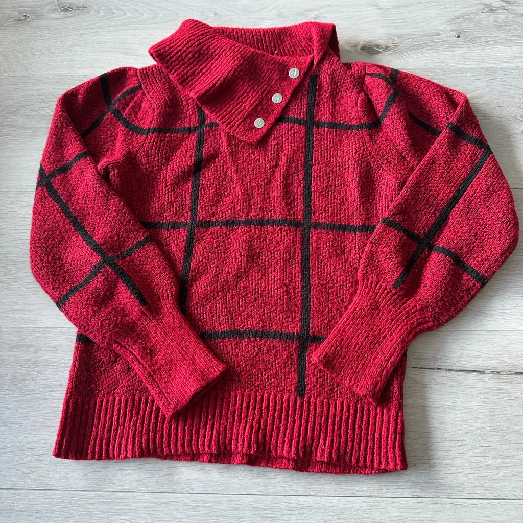 Adrienne Vittadini  Long Sleeve Jacquard Pullover Sweater Red Size Small EUC - Image 3