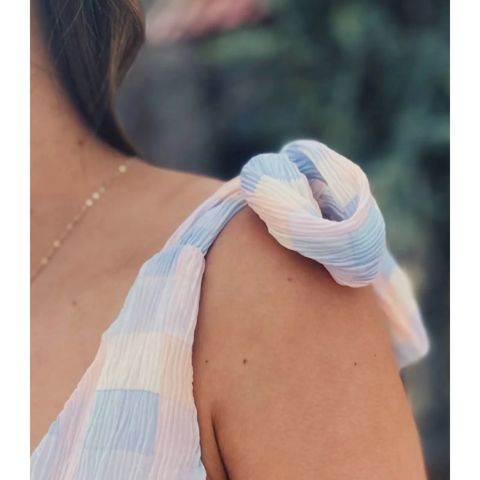 Meet Me in Santorini Pastel Check Dress Tie Straps Lined Mini Cottagecore Sz S Pink - Image 8