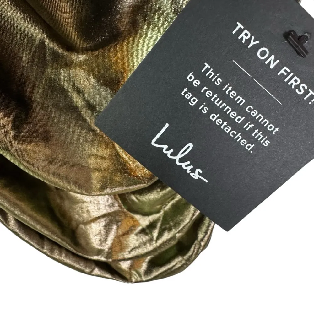 NWT Lulus Fine Figure Gold Metallic Ruched Bodycon Mini Dress Size XS - Image 8