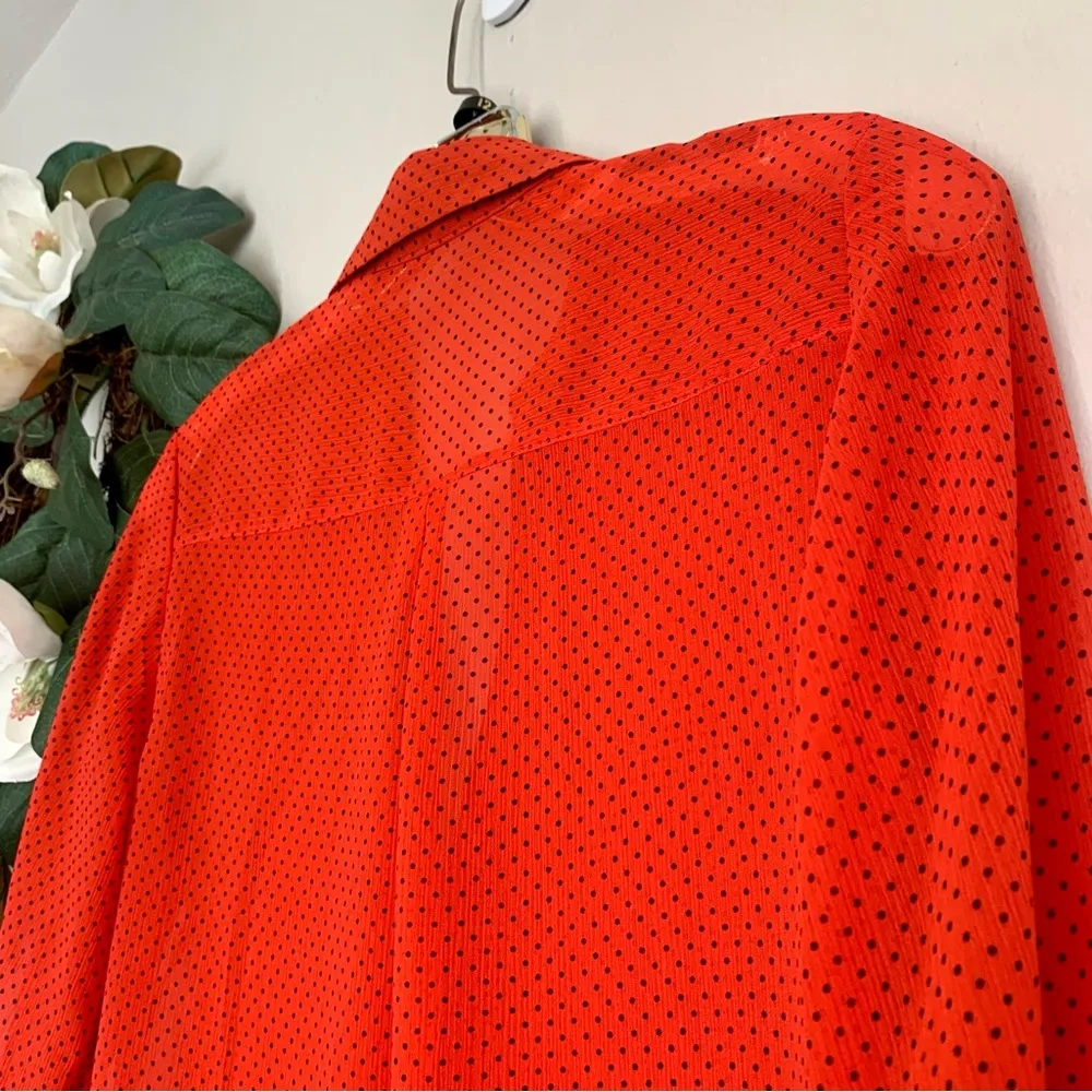 Outback Red Semi-Sheer Red Polka Dot Button Down Blouse - Image 9