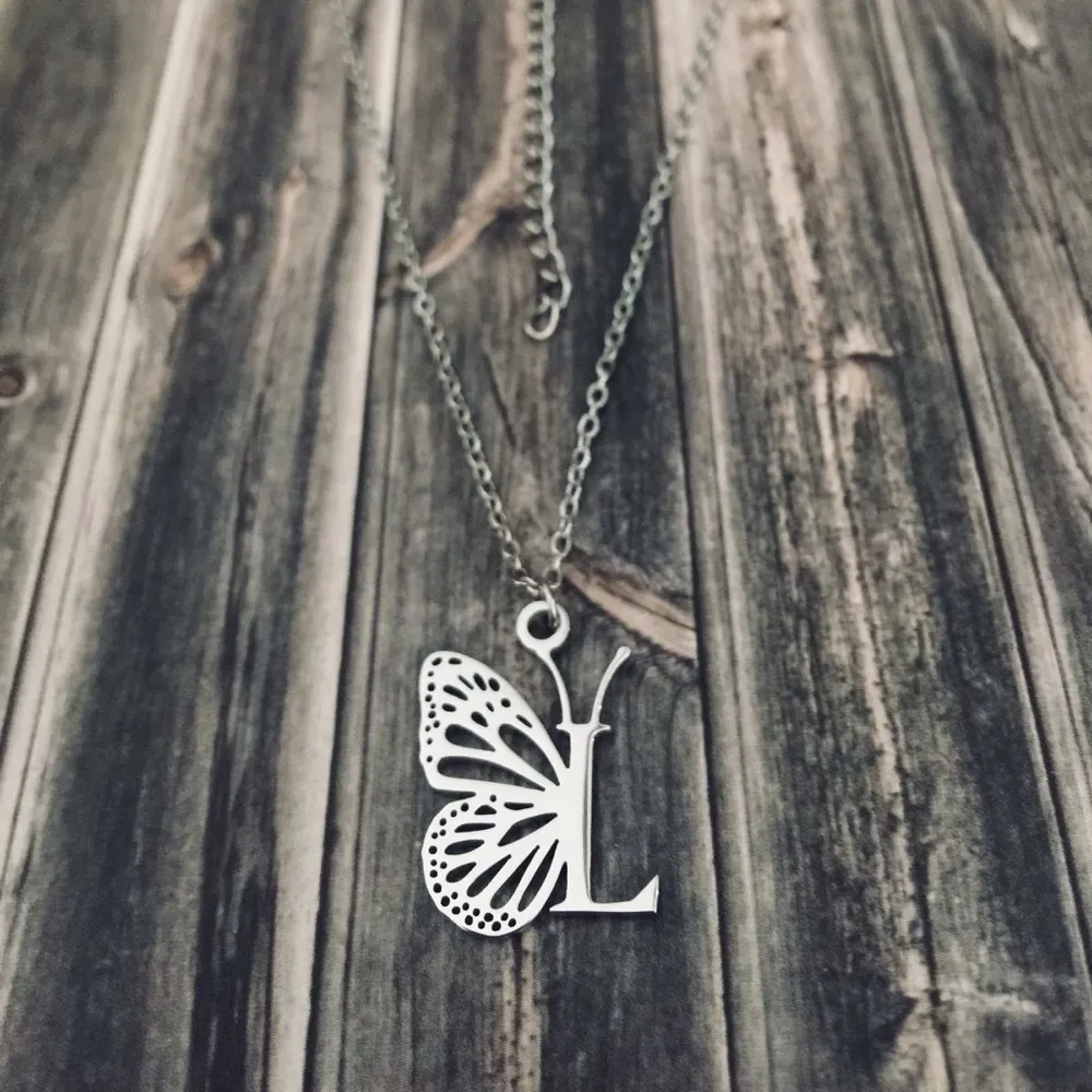 Letter L Initial Butterfly Necklace Silver - Image 3