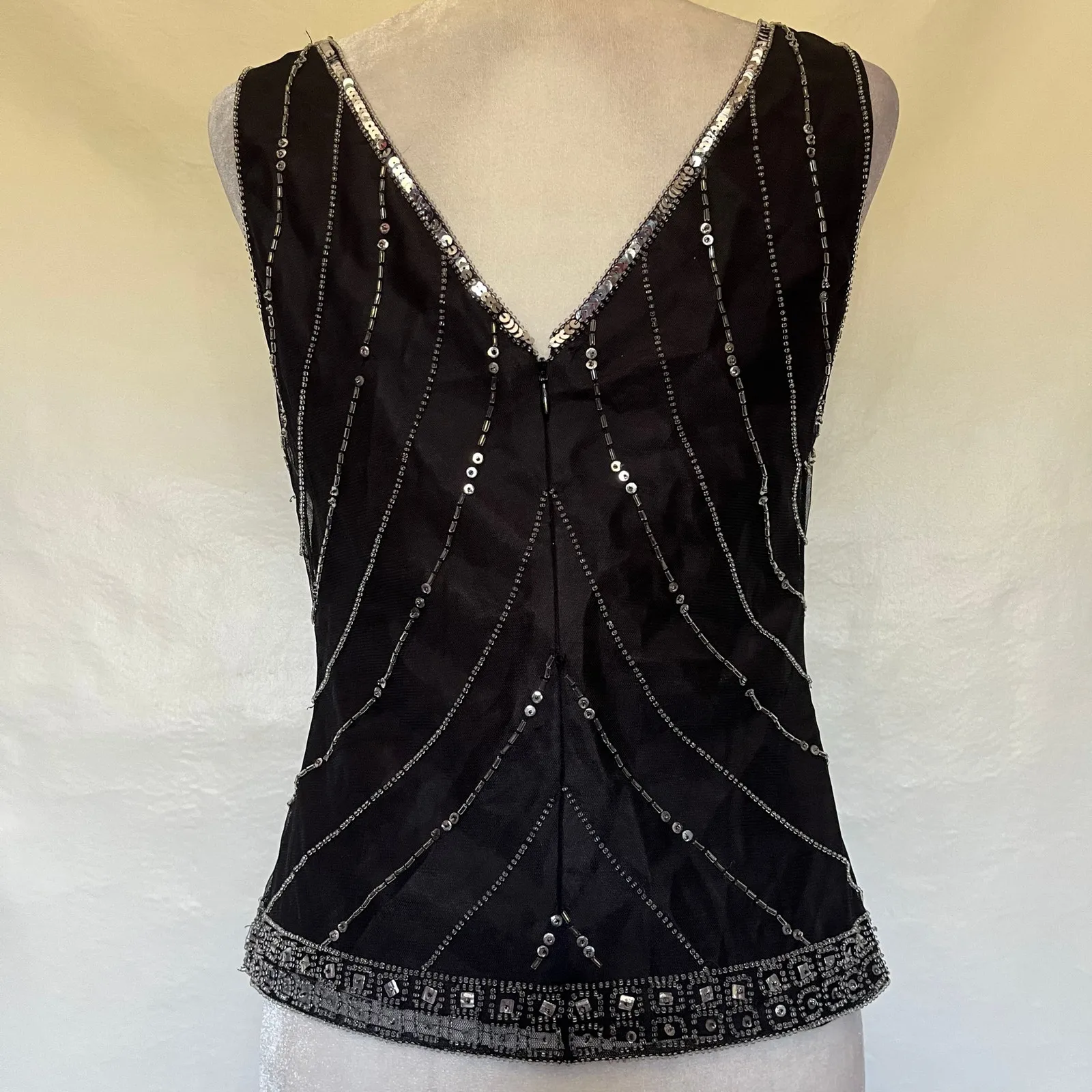 Vtg 90s Scala Beaded Tank Blouse Sz M Y2K Gatsby Art Deco Holiday Sequins Glam - Image 6